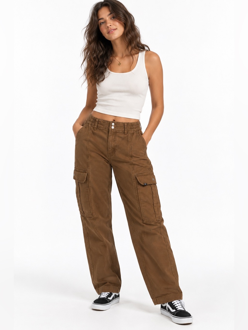 Vans Women’s Small Brown Cargo Pants Elastic Waist Utility Skater Workwear